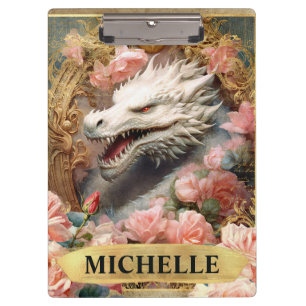 Porte-bloc Aquarelle Vintage Dragon Blanc et Roses Roses