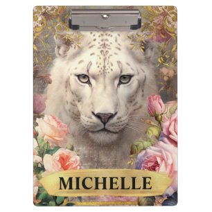 Porte-bloc Aquarelle Vintage léopard blanc et roses roses ros