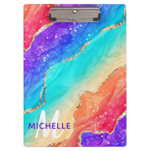 Porte-bloc Arc-en-ciel brillant et monogramme en agate à pail