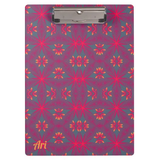 Porte-bloc ARI ~ Design rose, pourpre, jaune et gris (Devant)