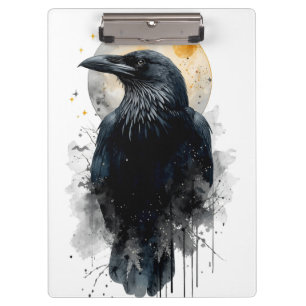 Porte-bloc Art aquarelle du corbeau mystique   Lune gothique 