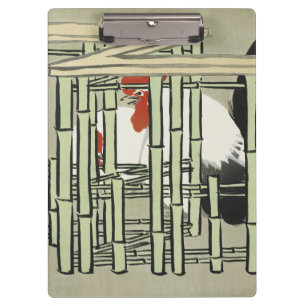 Porte-bloc Art de coq japonais vintage derrière une clôture e