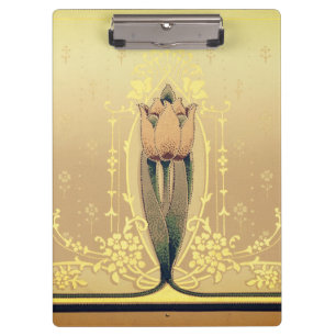 Porte-bloc Art nouveau floral tulipe rose or frise élégante