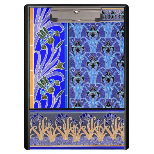 Porte-bloc Art nouveau iris élégant floral bleu verneui noir (Devant)