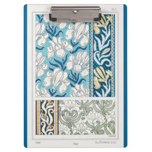 Porte-bloc Art nouveau iris lily floral art textile bleu