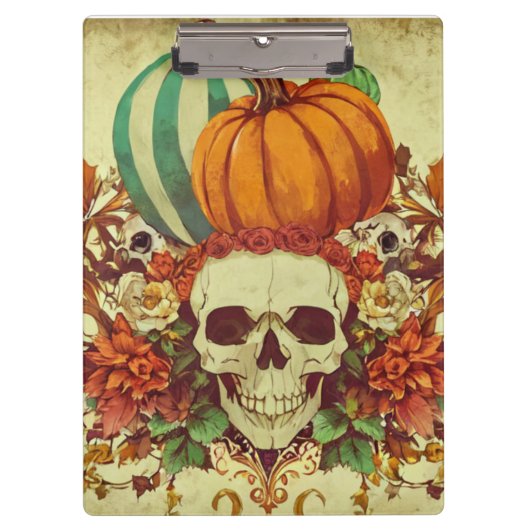 Porte-bloc Automne/Automne/Halloween/citrouille/squelette (Devant)