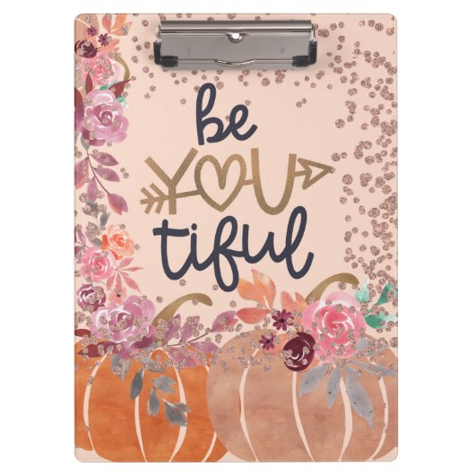 Porte-bloc Automne "Be You tim" Rose Gold Floral Citrouilles (Devant)