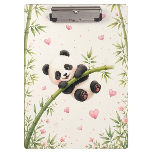 Porte-bloc Bambou Aquarelle Panda Mignon | (Devant)
