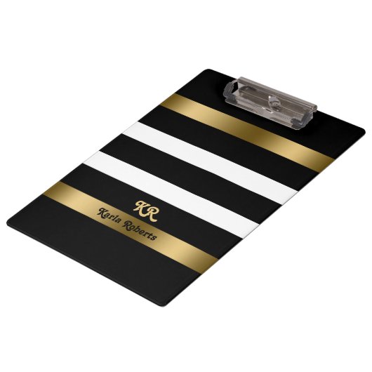 Porte-bloc Bandes blanches et noires Accents or motif (Incliné)