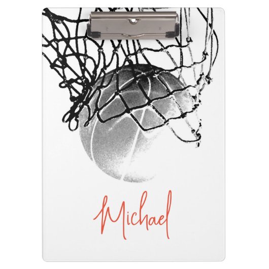 Porte-bloc Basket-ball noir et blanc & Net Votre nom (Devant)