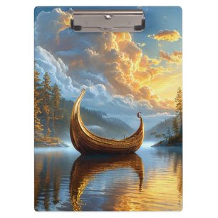 Porte-bloc Bateau inspiré des Vikings dorés reposant sur le l