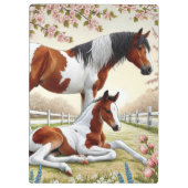 Porte-bloc Beau cheval et poulain dans un verger en fleurs (Dos)