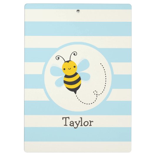 Porte-bloc Belle Abeille jaune et noire sur Bébé Bleu Stripes (Dos)