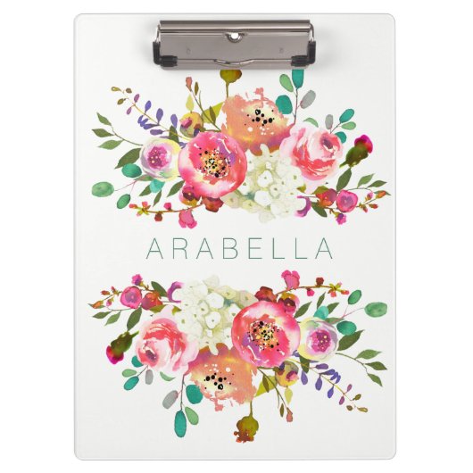 Porte-bloc Belle aquarelle florale avec votre nom (Devant)