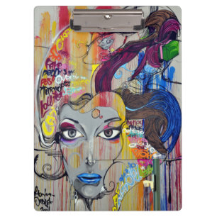 Porte-bloc Belle femme avec le graffiti bleu de lèvres