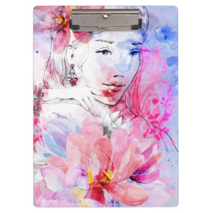 Porte-bloc Belle fille avec un bouquet des fleurs