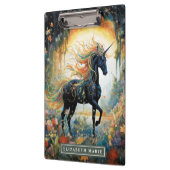 Porte-bloc Belle licorne noire Nom personnalisé (Gauche)