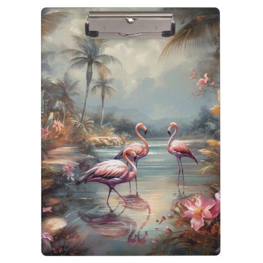 Porte-bloc belle peinture vintage flamants roses (Devant)