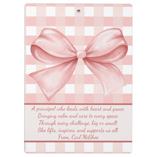 Porte-bloc Best Principal Ever Personalized Gingham Bow (Dos)