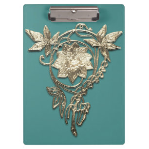 Porte-bloc Bijou fleuri Art nouveau or victorien et turquoise