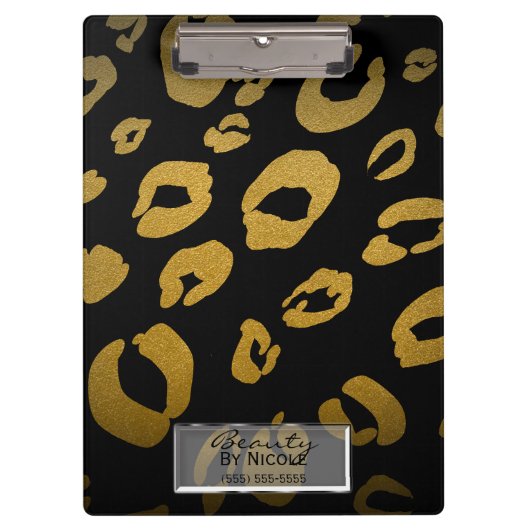 Porte-bloc Black & Gold Cheetah Leopard Glam Personnalisé (Devant)