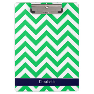 Porte-bloc Blanc Emeraude LG Chevron Bleu Marine Monogramme N
