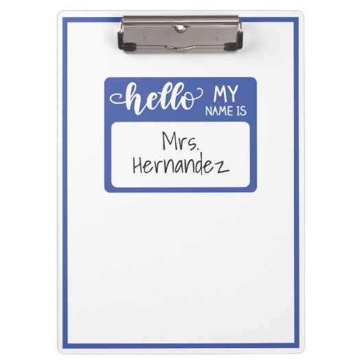 Porte-bloc Bleu Bonjour Mon nom est enseignant scolaire Balis (Devant)