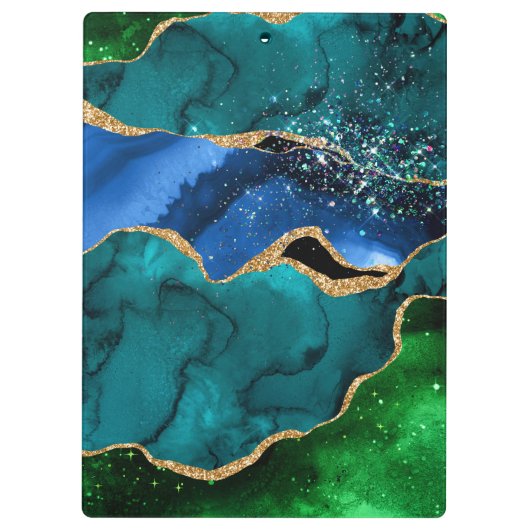 Porte-bloc Bleu et vert Peacock Faux Parties scintillant Agat (Dos)