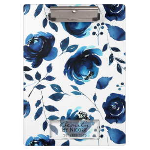 Porte-bloc Bleu Indigo Shabby Chic Glam Floral Personnalisé