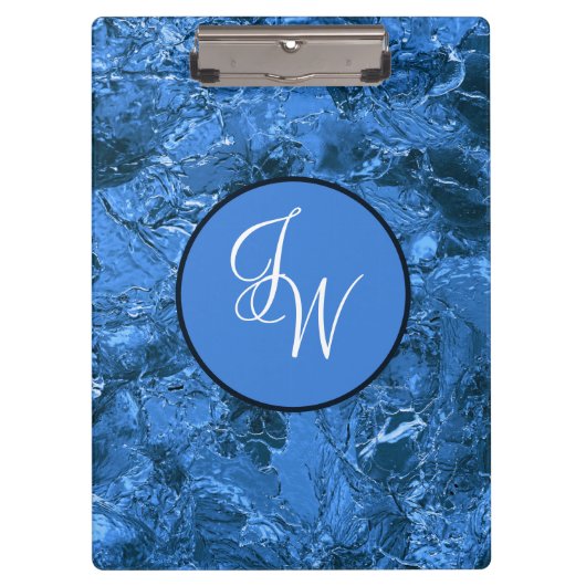 Porte-bloc Bleu marbré élégant avec Initiales entrelacées (Devant)