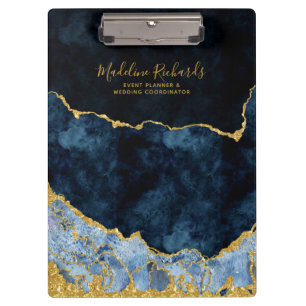 Porte-bloc Bleu Nuit & Or Marbre Aquarelle Agate Doré
