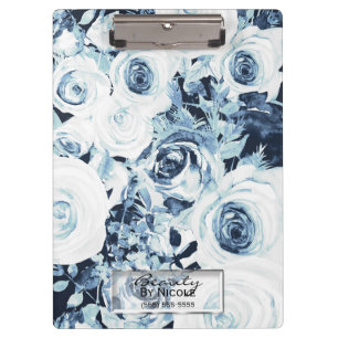 Porte-bloc Bleu & Roses Blanches Glam Floral Moderne Personna