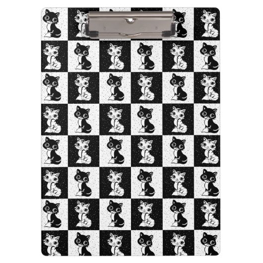 Porte-bloc Bloc de monogramme noir blanc pour chat (Devant)
