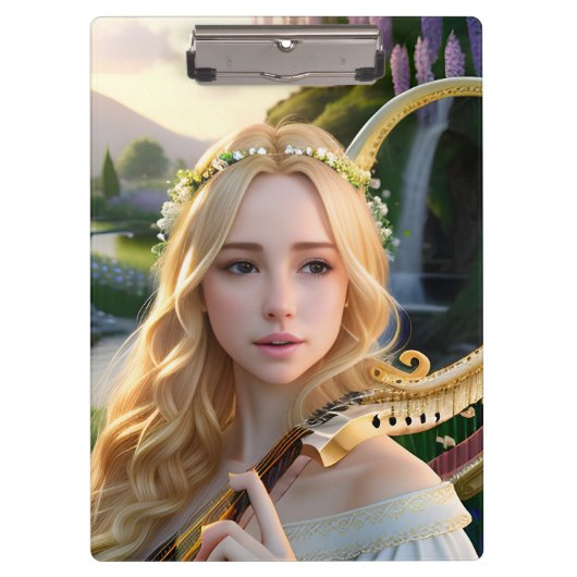 Porte-bloc Blonde belle Muse Jouer une harpe (Devant)