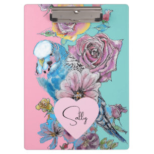 Porte-bloc Blue Budgie Aquarelle florale Girls Rose Aqua