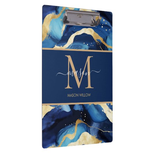 Porte-bloc Blue Gold Mable Moderne Monogramme Nom du script C (Swatch)