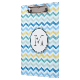 Porte-bloc Blue Ocean Shore Chevron Stripes avec Monogramme r