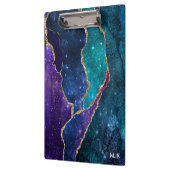 Porte-bloc Blue Purple Aqua Gold Veines Agate Monogramme (Gauche)
