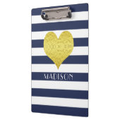 Porte-bloc Blue White Gold Heart Motif Votre nom (Gauche)