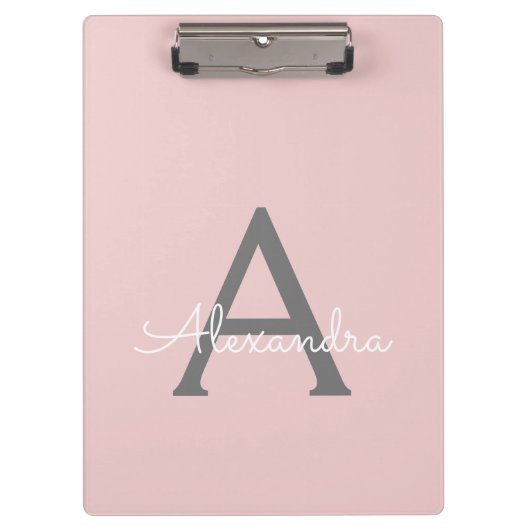 Porte-bloc Blush Pink Gold Modern Script Girl Monogramme Nom (Devant)