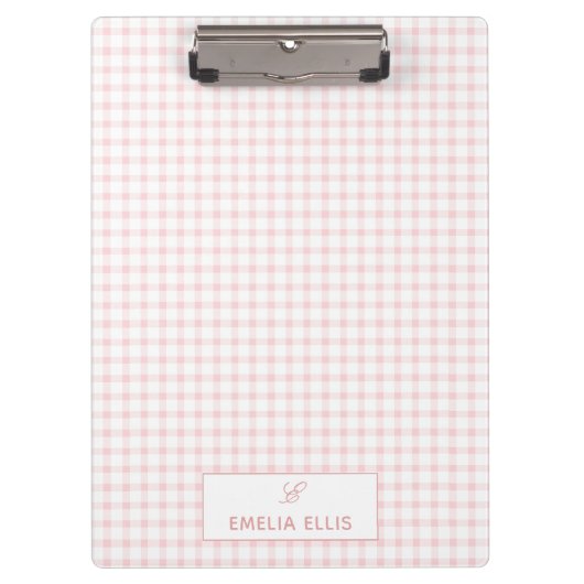 Porte-bloc Blush Rose Gingham Monogramme Classique  (Devant)