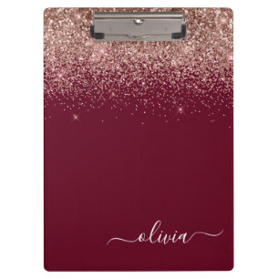 Porte-bloc Blush Rose Gold Burgundy Monogramme Pailleté Rose