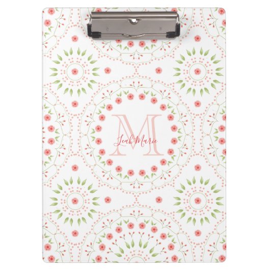 Porte-bloc Blush Rose Mandala Monogrammé Chic (Devant)