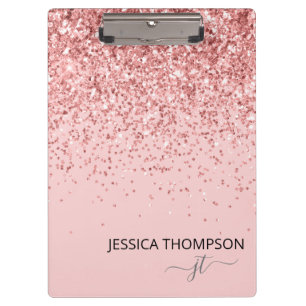Porte-bloc Blush Rose Pailleté Monogramme Féminin Nom Simple