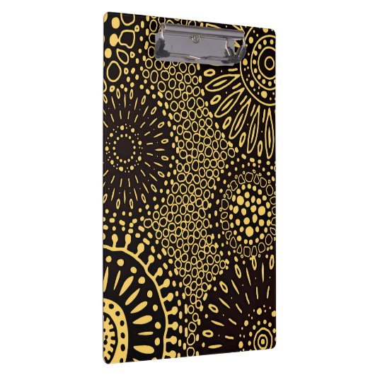 Porte-bloc Boho Black Gold Ethnic Floral Pattern Clipboard (Swatch)