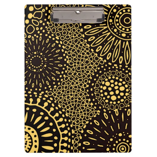 Porte-bloc Boho Black Gold Ethnic Floral Pattern Clipboard (Devant)