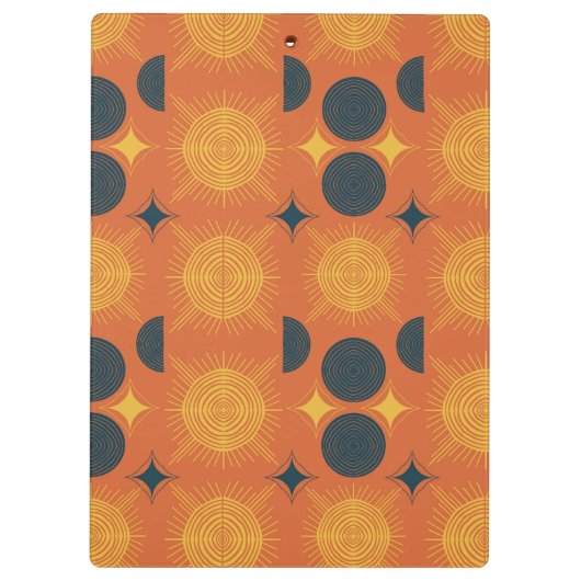 Porte-bloc Boho Céleste Soleil Lune Orange Script Monogramme (Dos)
