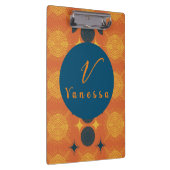 Porte-bloc Boho Céleste Soleil Lune Orange Script Monogramme (Swatch)