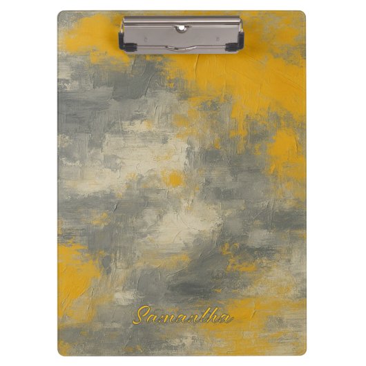 Porte-bloc Boho Elegance Abstraite moutarde & Gris Art (Devant)