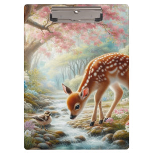 Porte-bloc Bois de printemps avec canard et faon/cerf